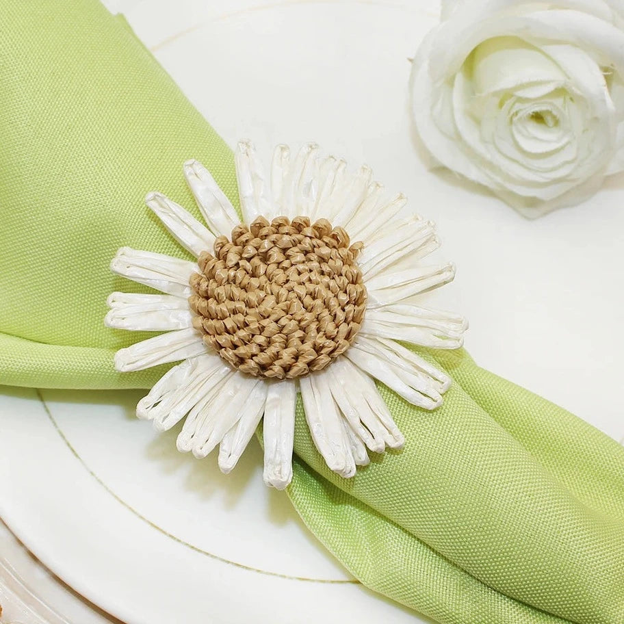 Hemasa 8PCS Sunflower Napkin Rings  / Handmade Daisy Flower Napkin Holder for Valentine /Wedding/ Thanksgiving Party