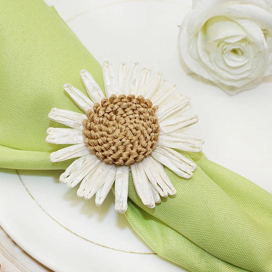 Hemasa 8PCS Sunflower Napkin Rings  / Handmade Daisy Flower Napkin Holder for Valentine /Wedding/ Thanksgiving Party