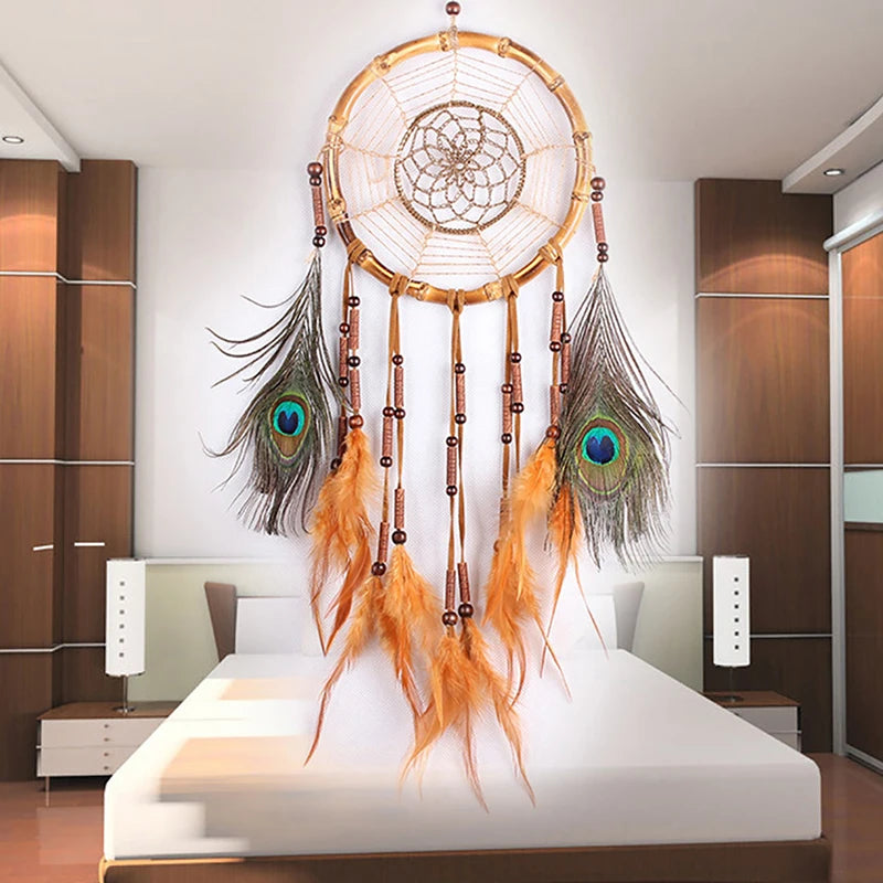 Hemasa Dream Catcher Blue Feather Wind Chime Handmade Girls Room Bedroom Wall Hanging Pendant Ornaments Birthday Gift Home Decoration