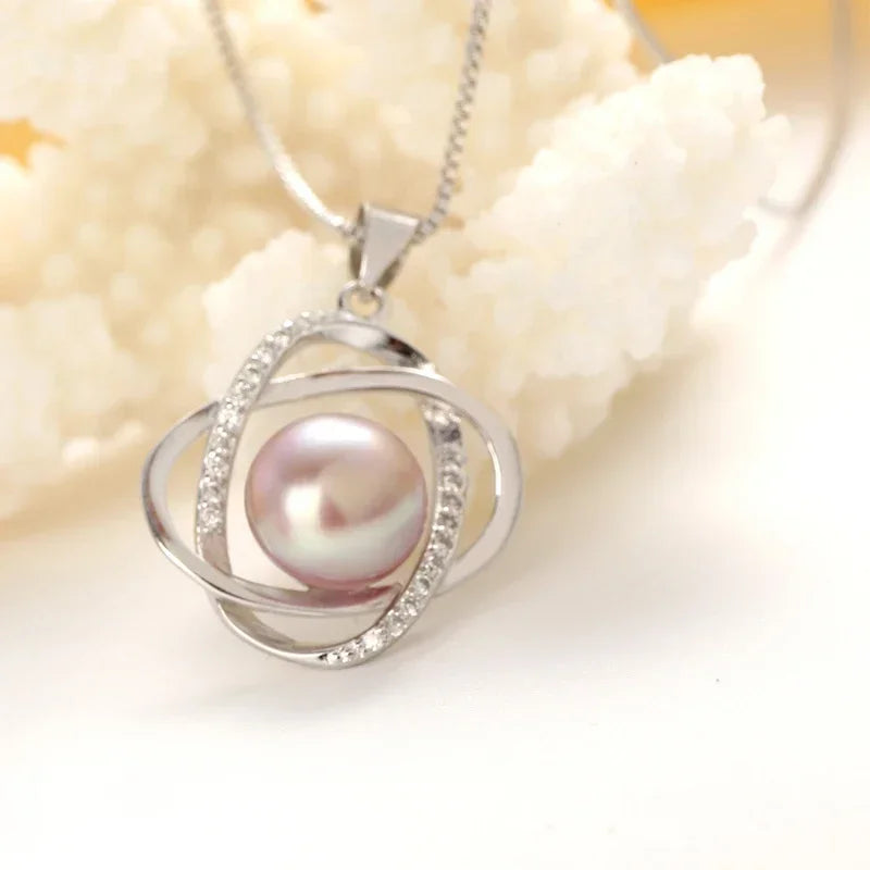 YWYC 10-11mm Freshwater Cultured Pearl Pendant Necklace 925 Sterling Silver Star Cross Pendant for Women Lover Jewelry Gift