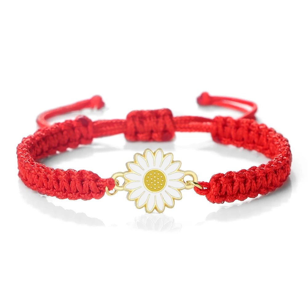 Lucky Knot Daisy Flower Bracelets For Woman Girls Braided Adjustable Black Red Rope Bangles Vintage Men Hand String Jewelry Gift