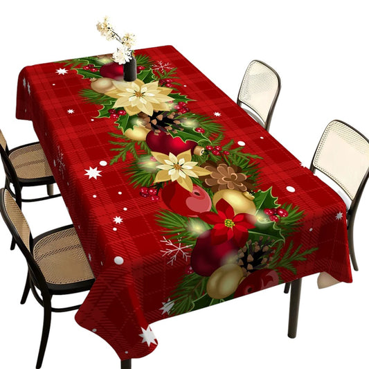 Tejesa Christmas Holly Berry Rectangle Tablecloth/ Holiday Party Decor Reusable Tablecloth for Table