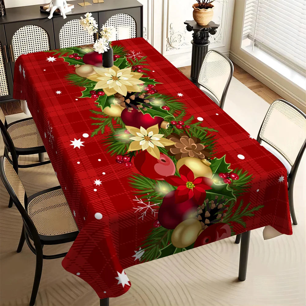 Tejesa Christmas Holly Berry Rectangle Tablecloth/ Holiday Party Decor Reusable Tablecloth for Table