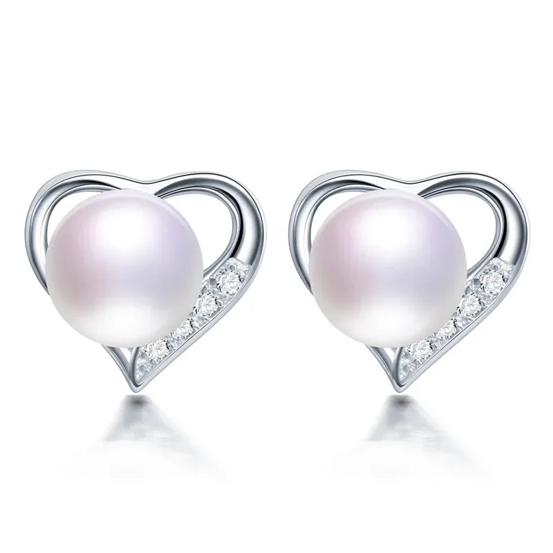 Classic Heart Stud Natural Pearl Earrings 925 Sterling Silver Earrings For Women 100% Genuine Pearl Earings Fashion Jewelry