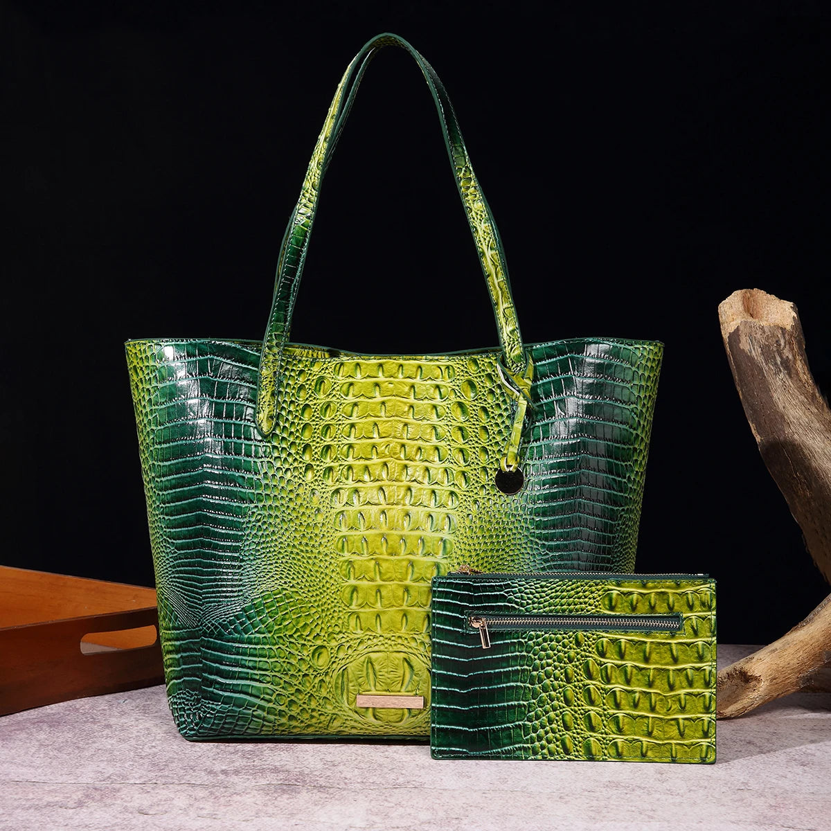 Leather Fashion Two Piece Crocodile Pattern Single Shoulder Tote Bag