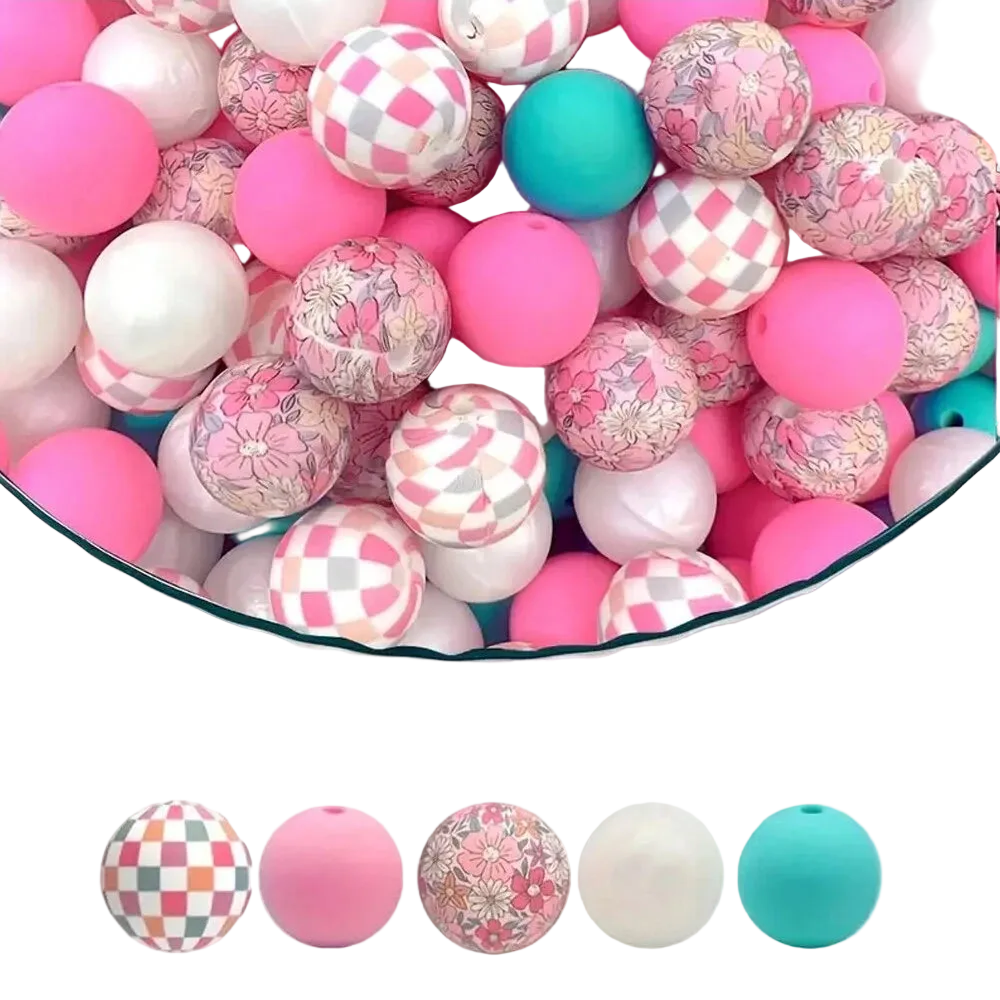 Hemasa 50PCS colorful silicone bead combination, suitable for DIY jewelry, bracelets, necklaces, keychains, bead pens and othes