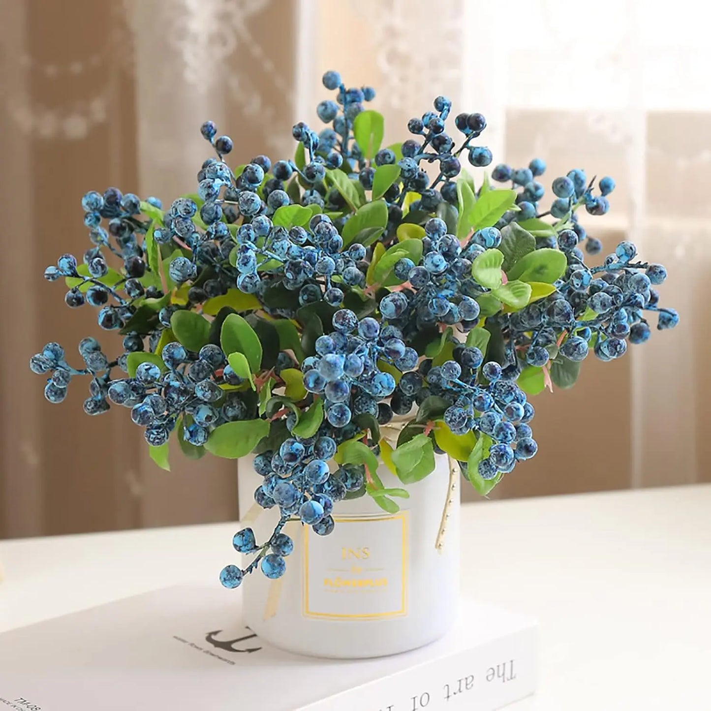 YeeNanee 10pcs Christmas Red Berries Stem Artificial Blueberry for DIY Crafts Xmas Home Party Table Centerpieces Vase Decoration