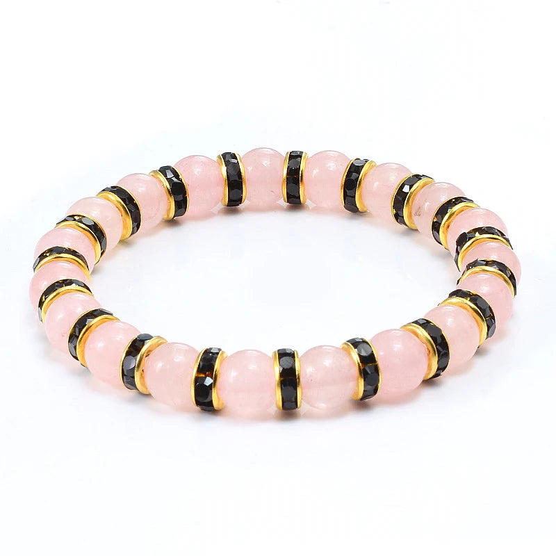 Hemasa Natural Stone Beads Stretchable Bracelet  / Pink Crystal Stone For Women