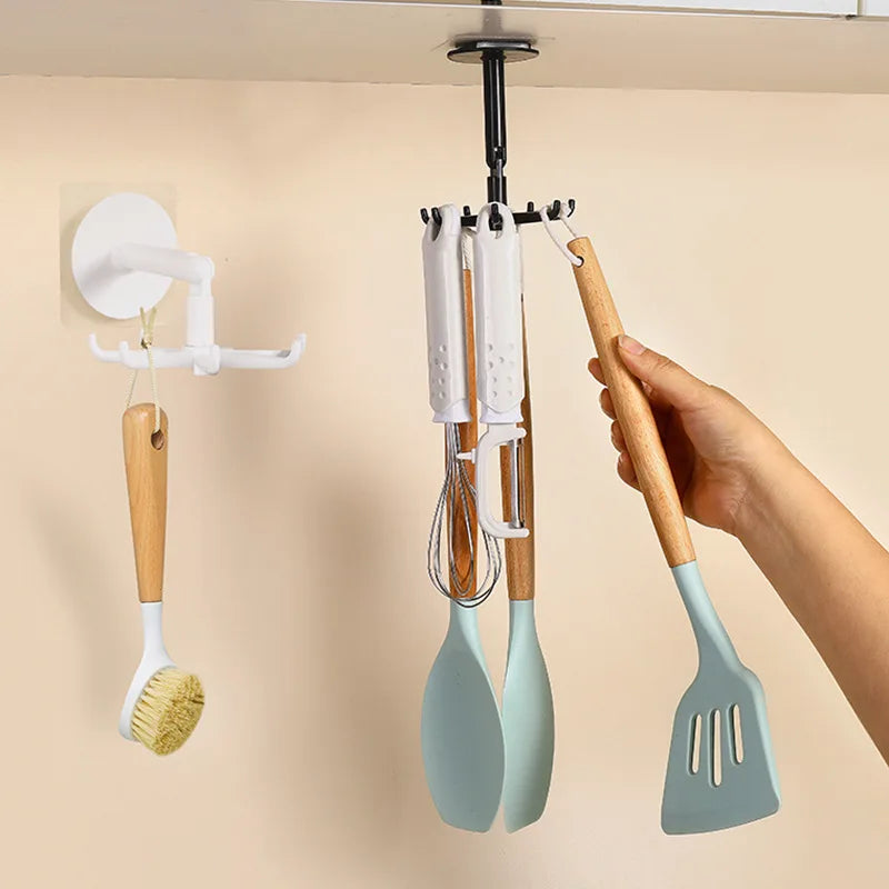 Hemasa 1PC Multifunctional 7 Hook Kitchen Storage Bathroom 360 Degree Traceless