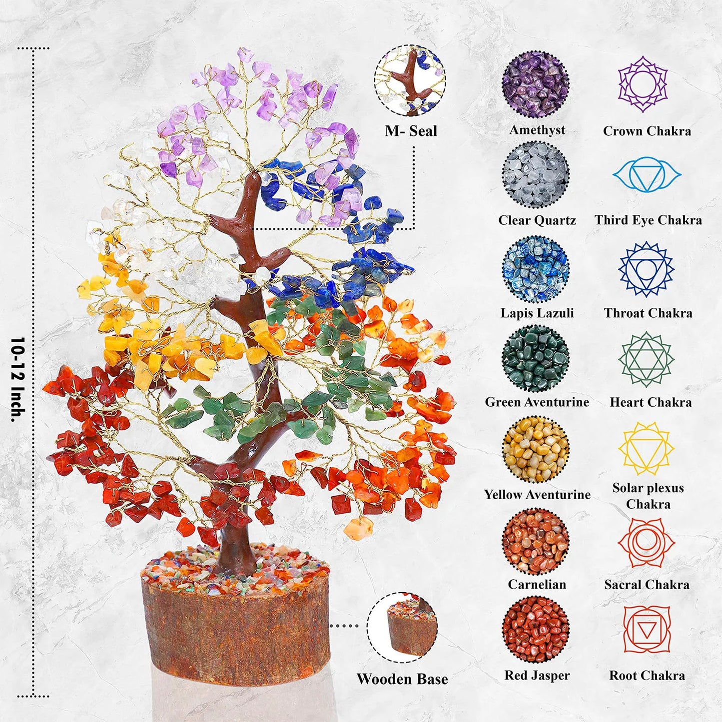 Seven Chakra Tree of Life, Positive Energy Crystal Tree - Feng Shui Tree, Artificial Tree, Crystal Decoration, Money Tree, Handm