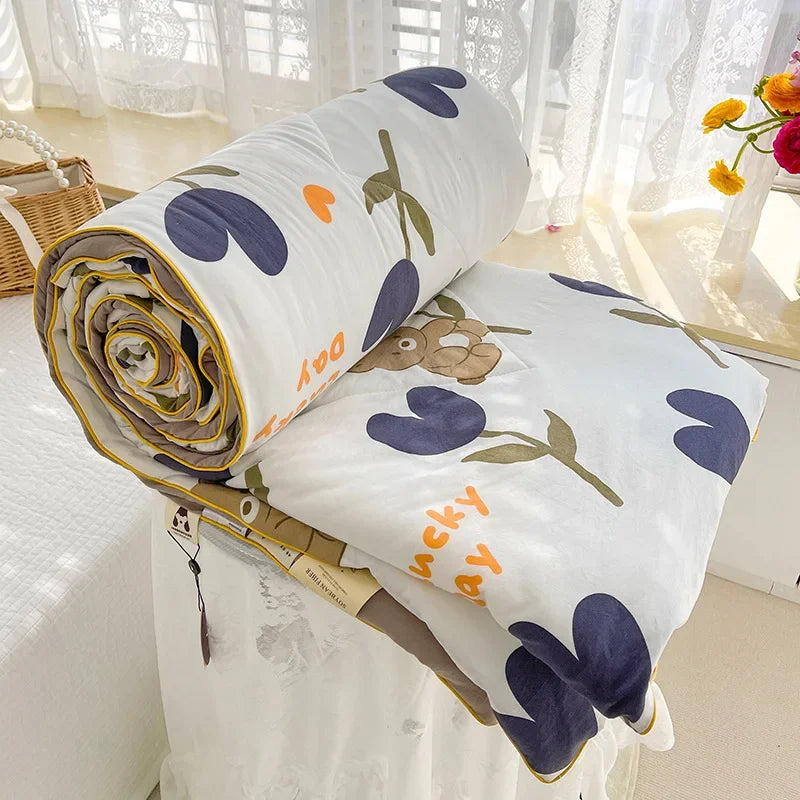 Quilt Double Layer Yarn Soybean Fiber Mother And Baby Grade Soft Glutinous Summer Cool Quilt Comfortable Breathable Home Textile