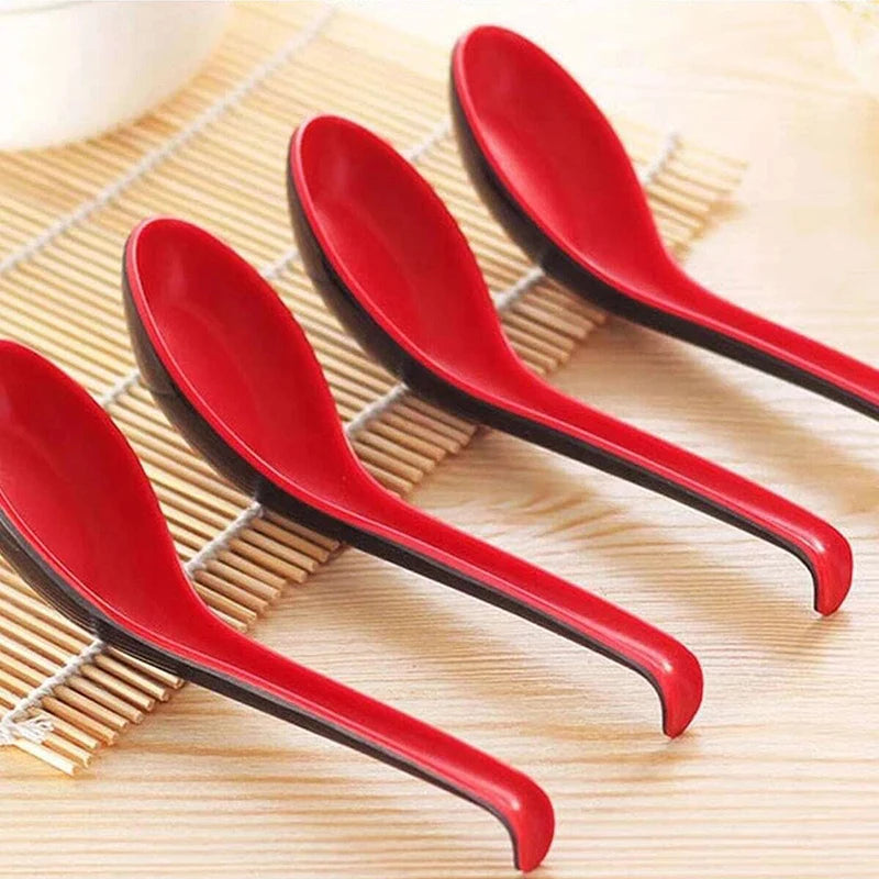 Hemasa 20Pcs Red and Black Soup Spoons Spoon Plastic Bicolor with Hook Practical Portable Long Handle Anti Scalding Antiskid TMZ