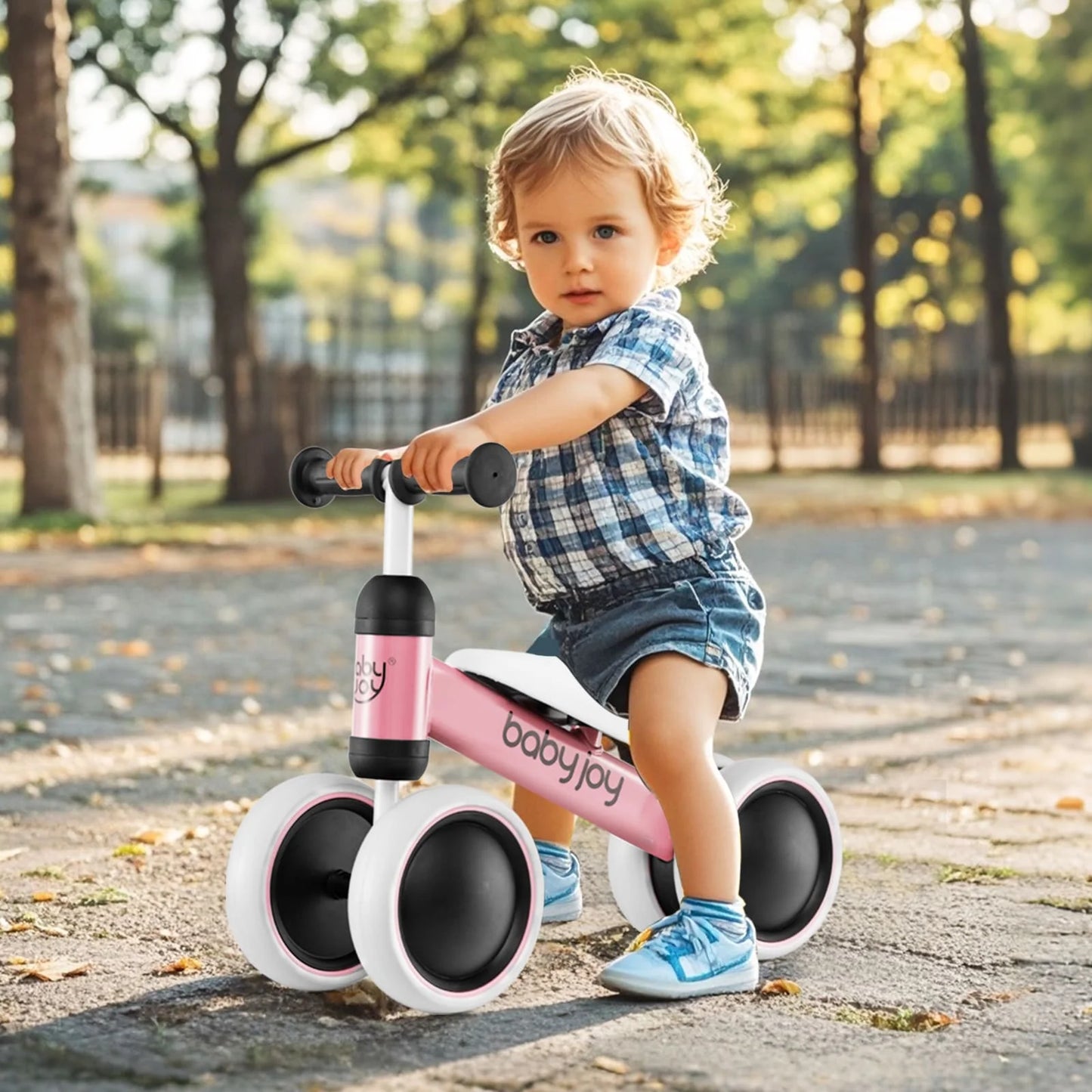 Baby Balance Bike No Pedal Infant 4 Wheels Bicycle-Pink