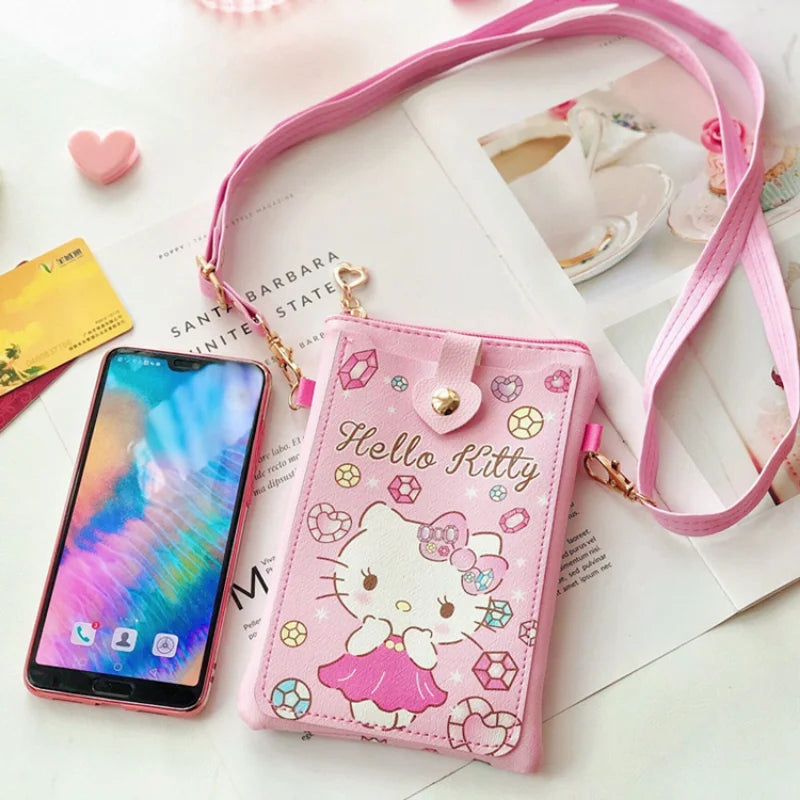 Hello Kitty Coin Pouch Sanrio Bags Melody Kuromi Cinnamoroll Phone Case Pudding Cute Wallet Crossbody Bag Printed Card Holder