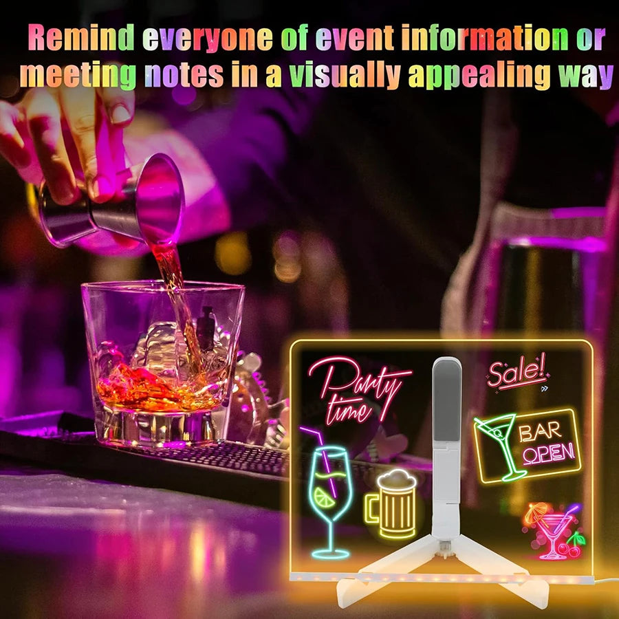 LED Note Board with Colors, Light-Up Acrylic Message Board, Acrylic Dry-Erase Board with Light, Light-Up Drawing Board for Home