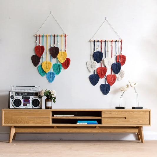 Hemasa Leaf Tapestry Macrame Wall Hanging Boho Home Decoration Colorful Leaves Tapestries Handmade Wall Art Room Decors Aesthetic Gift