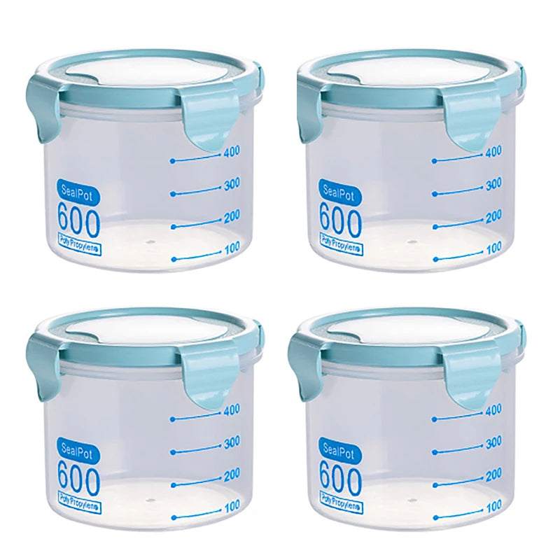 1/4Pcs Sealed Jars Grain Storage Tank Spices Sealed Container With Tick Marks Refrigerator Fresh-keeping Box Kitchen Organizer