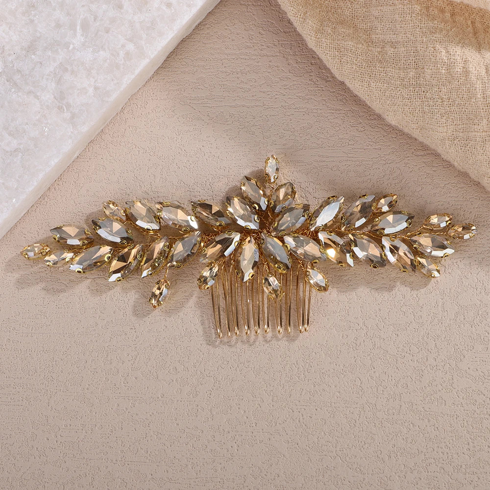 Hemasa  Rhinestone Bridal Hair Comb /Red Blue Headpiece for Women