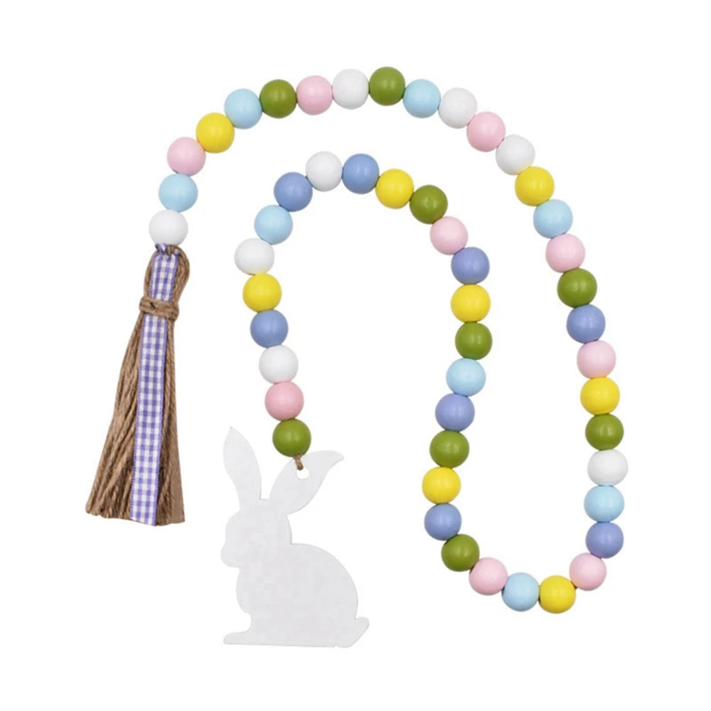 Spring Wood Bead Garland with Tassels Farmhouse for Tiered Tray Decorations Holiday Country Rustic Prayer Deration