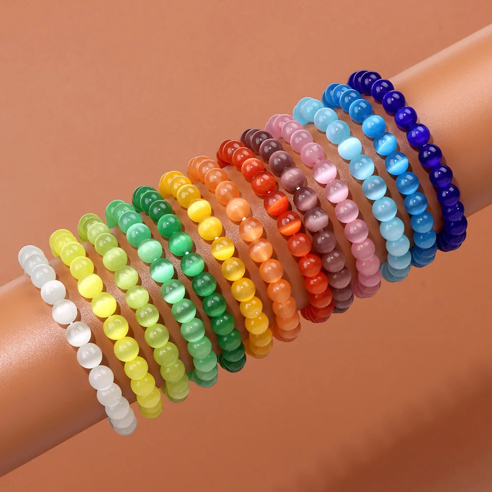 Hemasa 8mm Natural Cat Eye Beaded Bracelets for Women