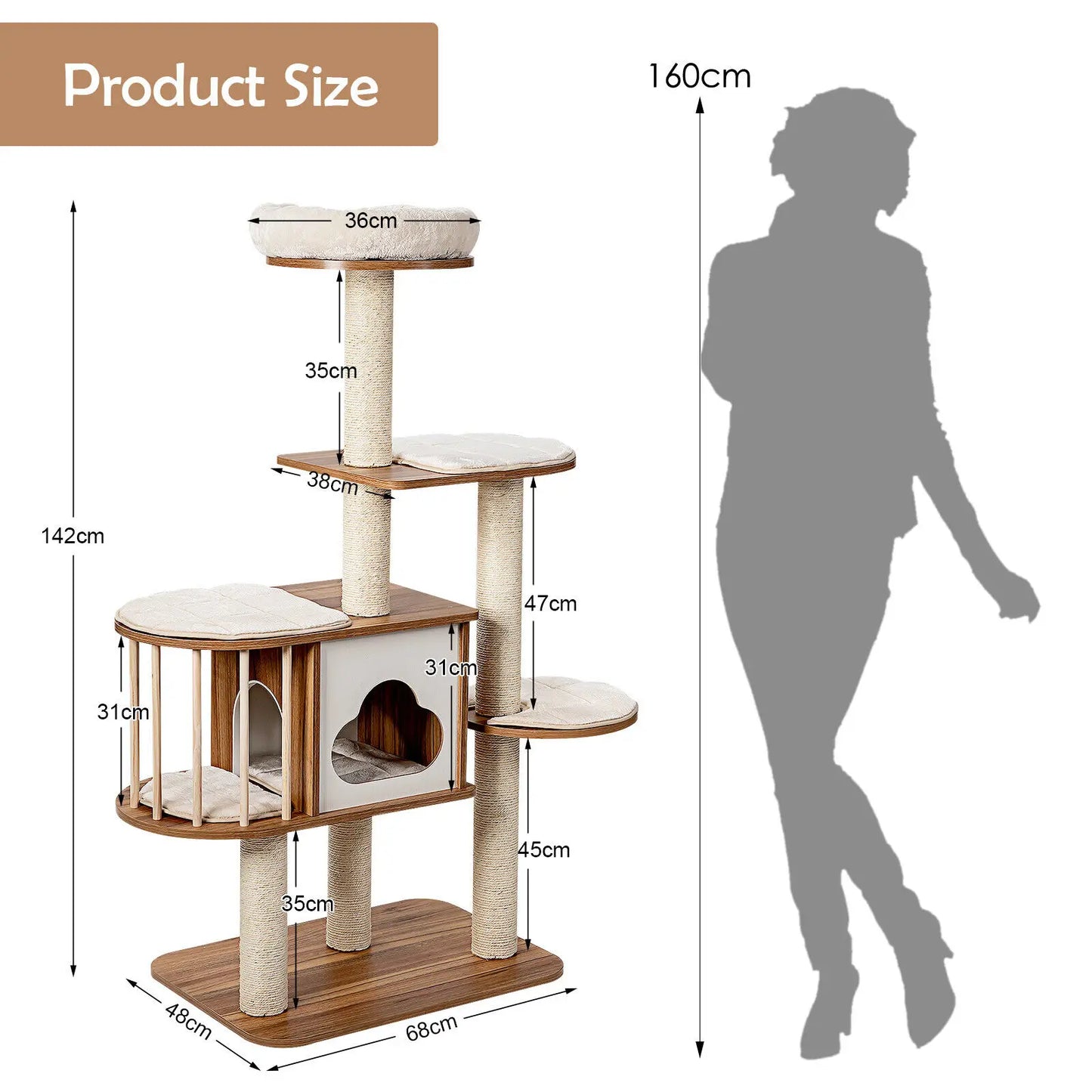 Hemasa Large Cat Tree Tall Cat Tower Multi Level Activity Centre