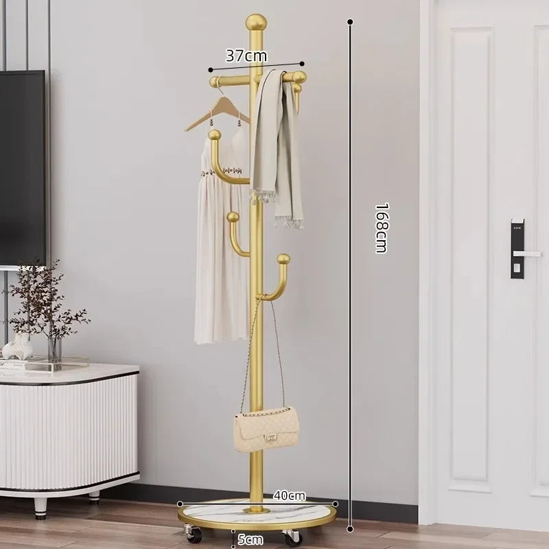 Standing Coat Rack with Basket, Entryway Coat Hanger Stand, Mobile Clothes Storage Rack with Wheels, Hallway