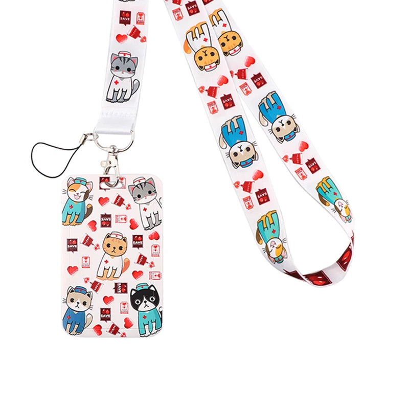 Dentist Doctor Nurse Cartoon Credential Neck Strap Lanyards Keychain ID Card Pass Hang Rope Lariat Key Chain Ring Badge Holder