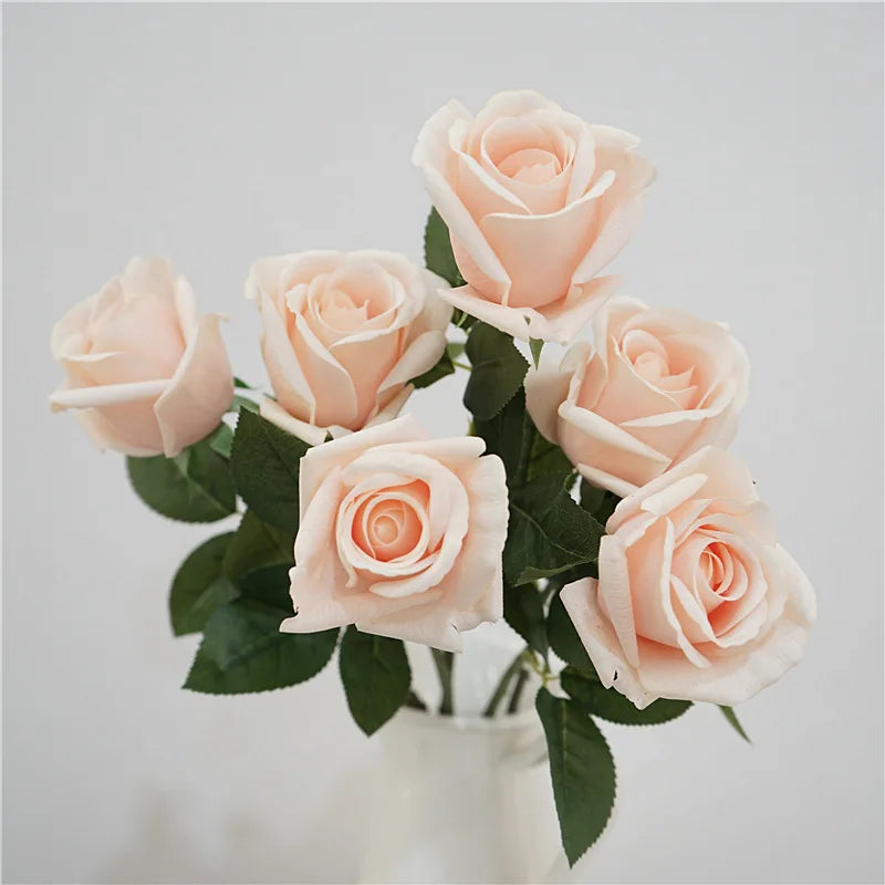 10Pc Hand-feel Moisturizing Rose Real Touch Artificial Flower Bridal Bouquet Marriage Decor Rose Flowers Wedding Party Home Deco