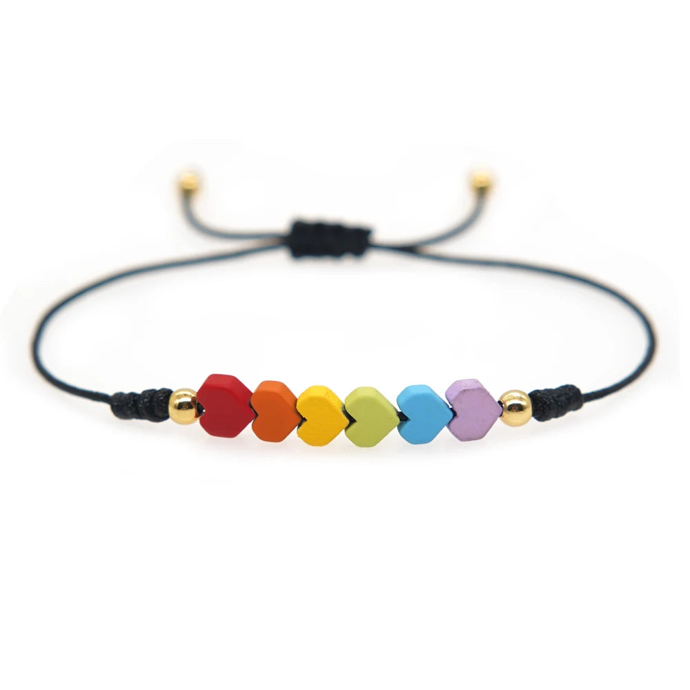 Tejesa Hematite Rainbow Beaded Heart Charm Bracelet For Women