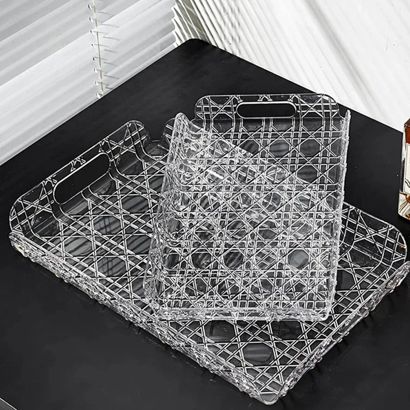Tejesa Luxury Rattan Rectangle Storage Tray for Coffee Table & Dressing Table ,Kitchen Tea Tray Multi-Purpose Serving Tray 〔YY33〕