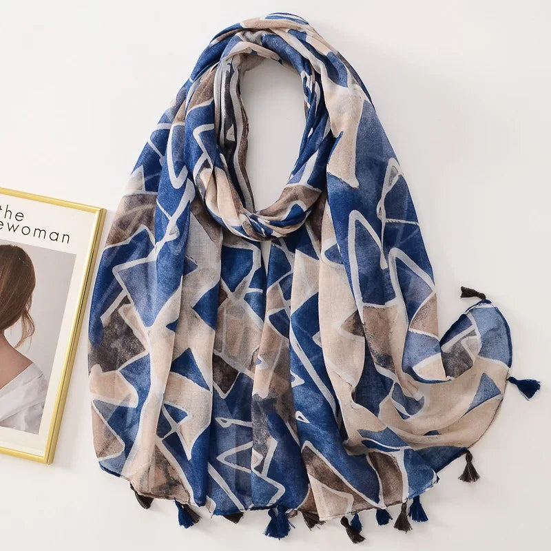 Tejesa Woman Shawl Fashion Design Tassel Cotton Scarf  /Floral Print Ladies Scarves