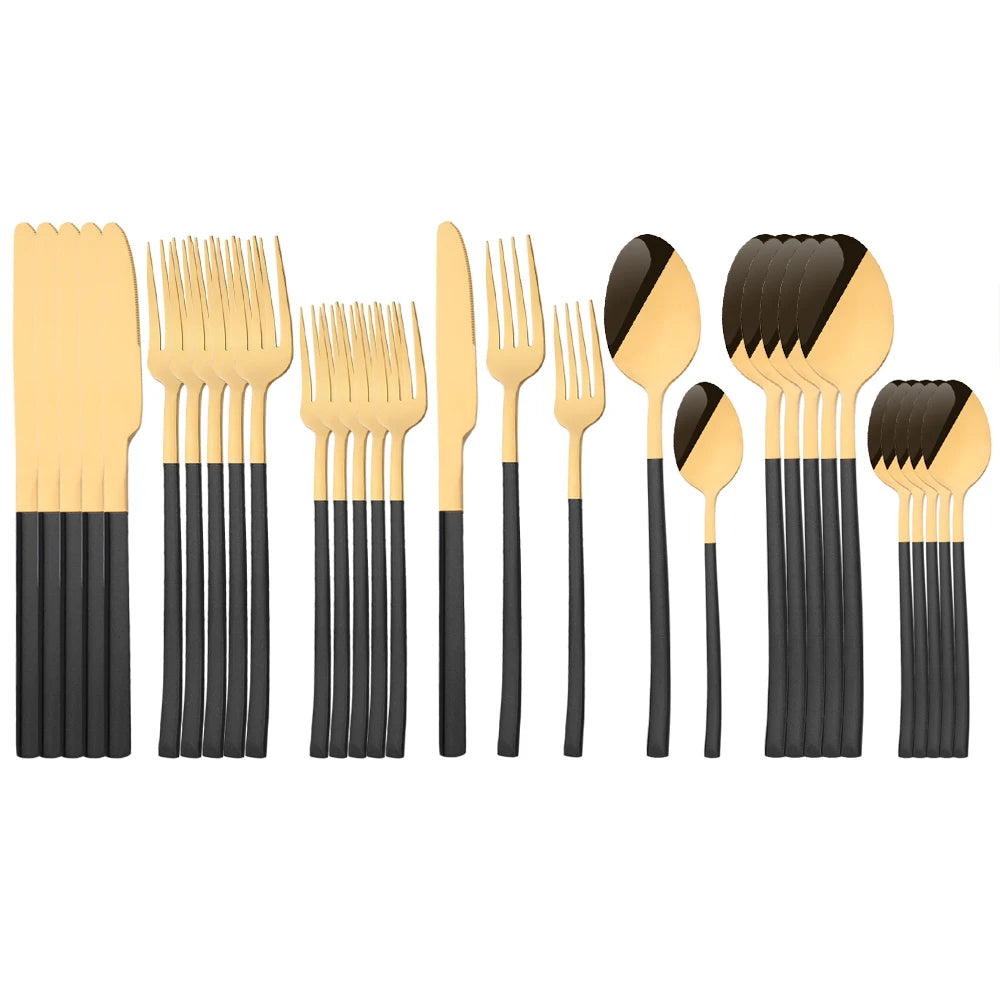 Hemasa 30Pcs Dinnerware Mirror Stainless Steel Cutlery Set Rainbow Knife Dessert Fork Spoon Silverware Kitchen Party Dinner Tableware