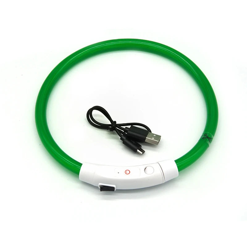 PVC LED Fiber Optic Dog Collar, USB Rechargeable Night Safety Light, Multi-Color, Available Pet Collar, 40 cm, 50 cm, 70cm, 1Pc