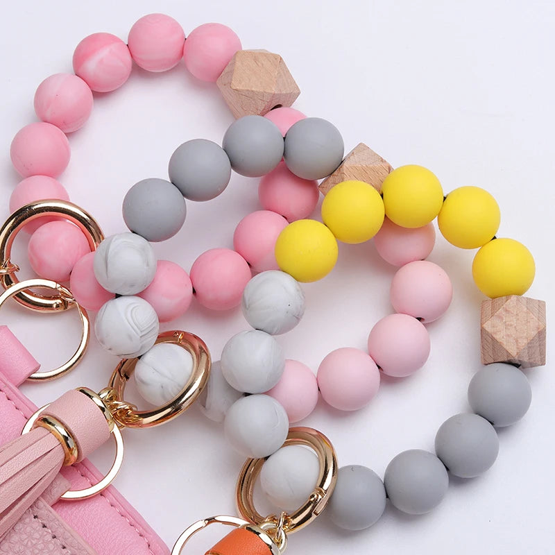 Silicone Bead Bracelet Tassel Pendant Keychain Pendant Cartoon Portable Woman Man Card Bag Multicolor Key Chain Gifts