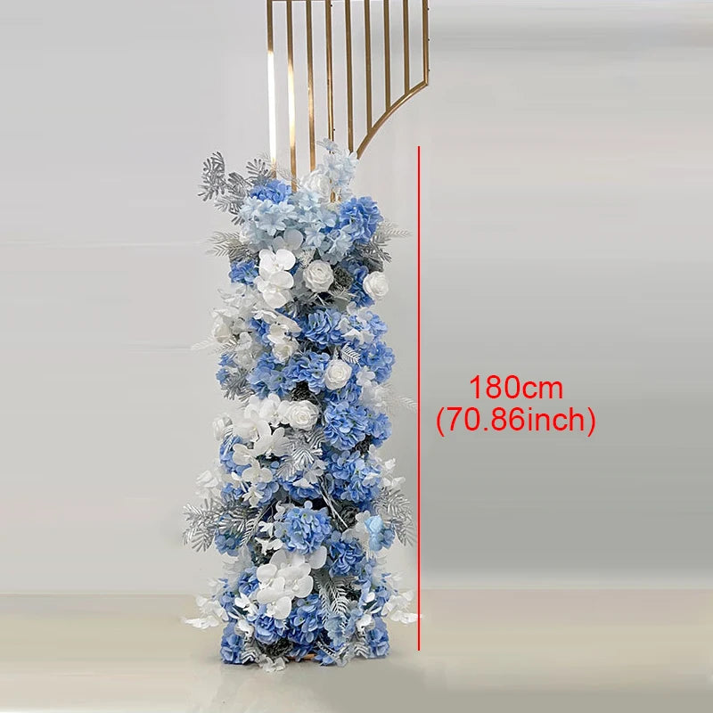 White Blue Rose Flower Row Decor Wedding Backdrop Arch Frame Banquet Aisle Floral Ball Birthday Party Event Props Window Display