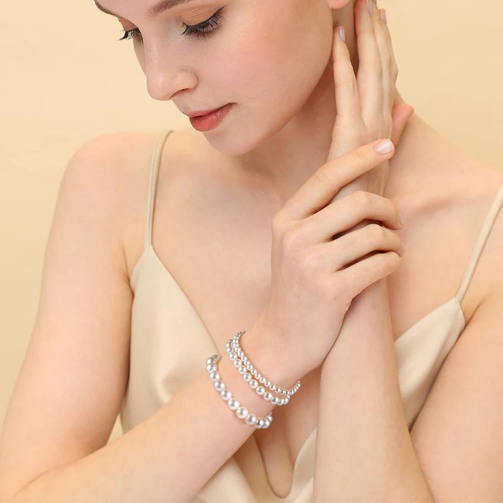 Trumium 925 Sterling Silver Real Pearl Bracelet for Women Girl Beaded Freshwater Cultured Pearl Bangle Bridal Jewelry Gift