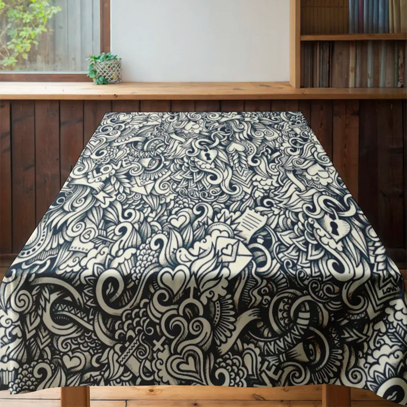 Modern Tablecloth with Black White Floral Design for Dining Room Decoration Versatile Kitchen Linen Set Perfect Gift Idea (120x2