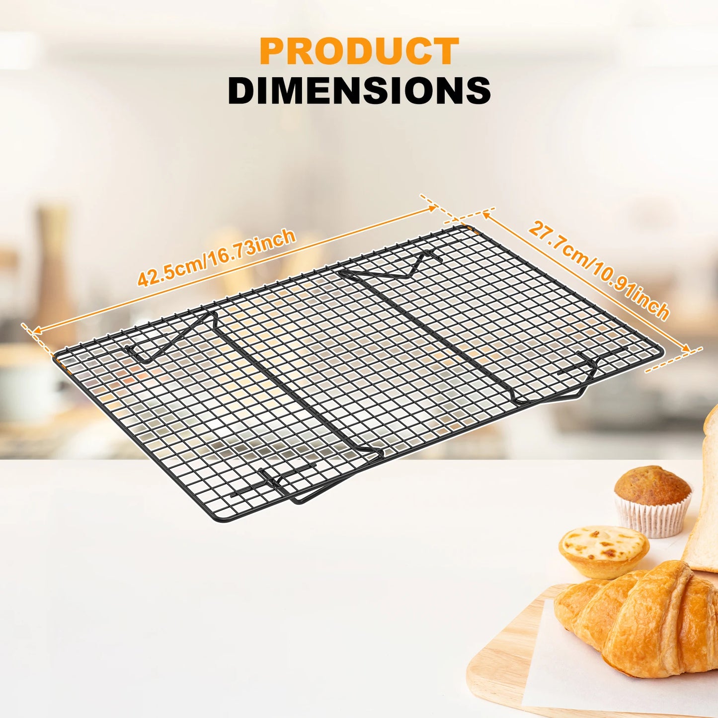 Tejesa 3/2Pcs Cooling Rack Stainless Steel Grid Baking Tray Non Stick Bread Cake Pizza Cooling Dry Rack Baking Pan Kitchen Accessories