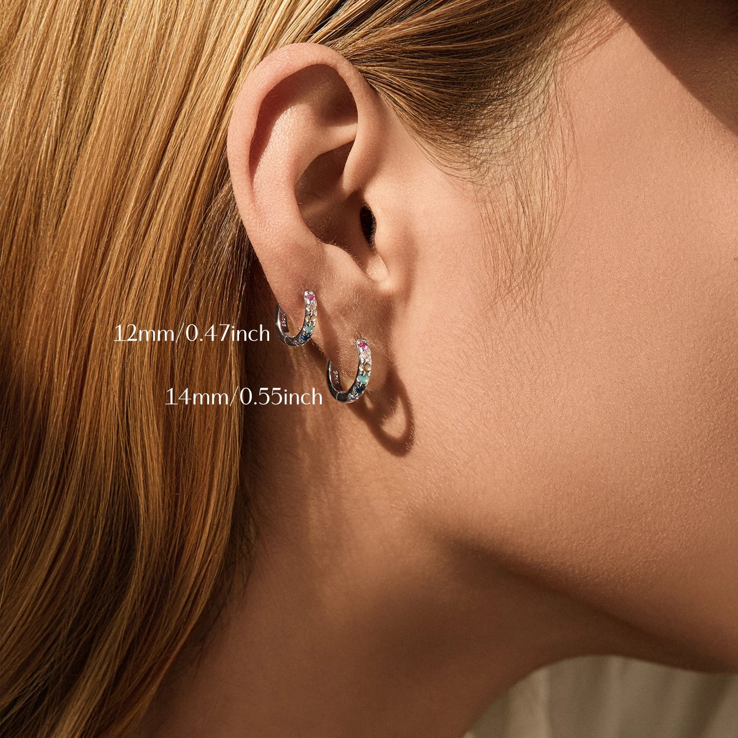 Tejesa 3 Sizes Colorful Ear Buckle 925 Sterling Silver Trendy Stackable Round Zirconia Hoop Earrings For Women