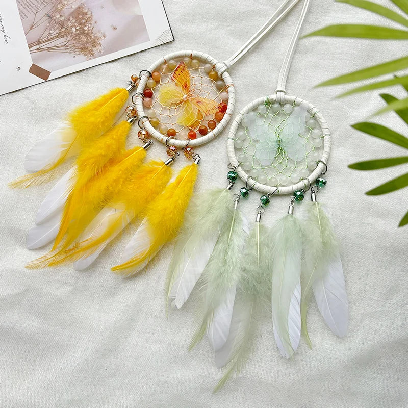 Hemasa  Hand-woven Butterfly Wind Chimes Dream Catcher Car Hanging Ornaments Birthday Festival Gifts