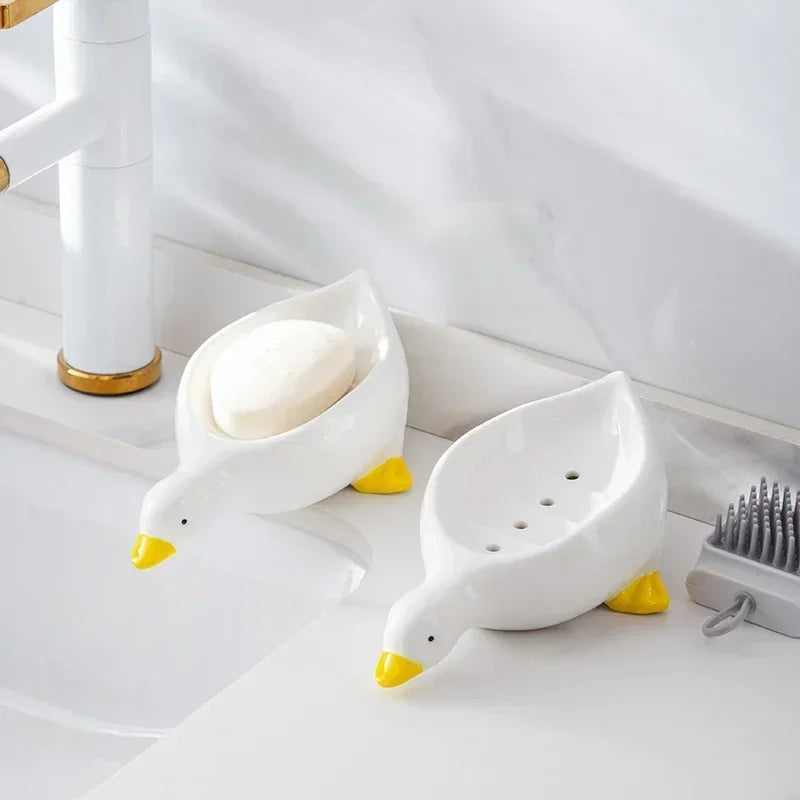 Hemasa  Duck Shape Soap Box Cartoon Soap Dish Drainable Storage Holder Soap Container Storage Dish Household Bathroom Accessories