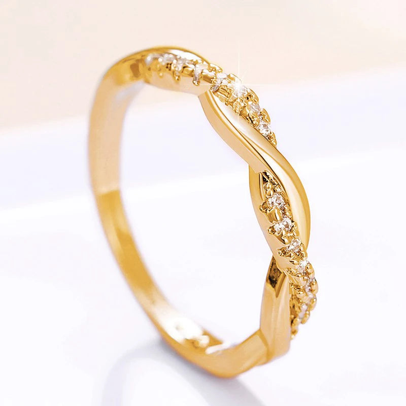 Huitan Classic and Simple Twist Rings for Women 3 Metal Colors Exquisite Female Finger Accessories Daily Wear Versatile Jewelry