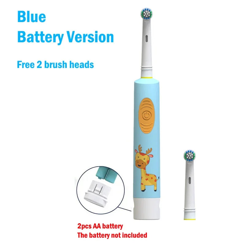 Child Electric Toothbrush Colorful Cartoon Rounded Vibrate Heads Soft Bristle Teeth Brush Gum Care Battery Power 3-15 Years Old