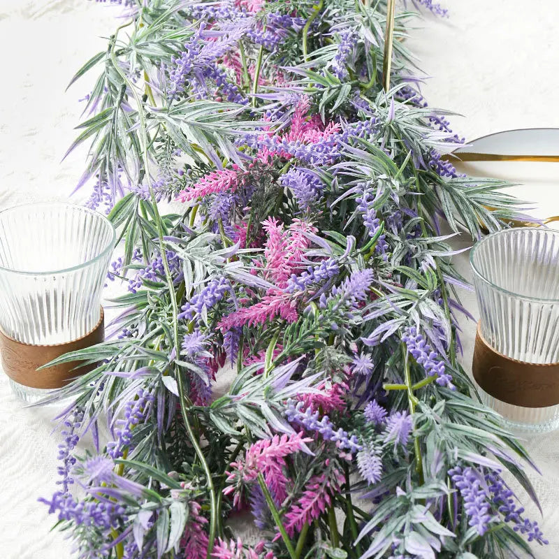 Tejesa 6.5FT Artificial Lavender Garland for Mantle Lavender Flower Vine Rustic Wedding Arch Stair Party Home Table Decoration