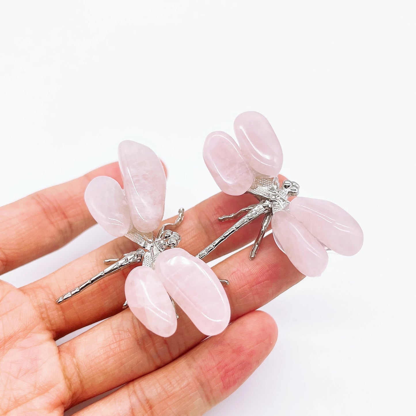 1PC Natural Rose Quartz Dragonfly Crystal Pink Stone spar crafts Butterfly Statue Reiki Healing Home Decoration Children Gift
