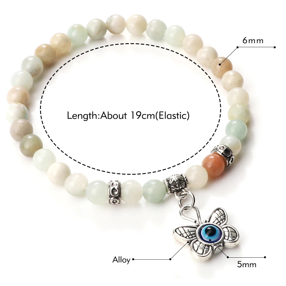 Heamsa 6mm Beads   with Butterfly Pendant  Bracelet for Women