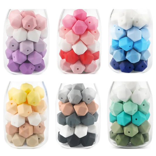 Sunrony 20pcs Hexagon Silicone Beads 14mm/17mm Silicone Beads For Jewelry Making Bulk DIY Pacifier Chain Jewelry Accessories