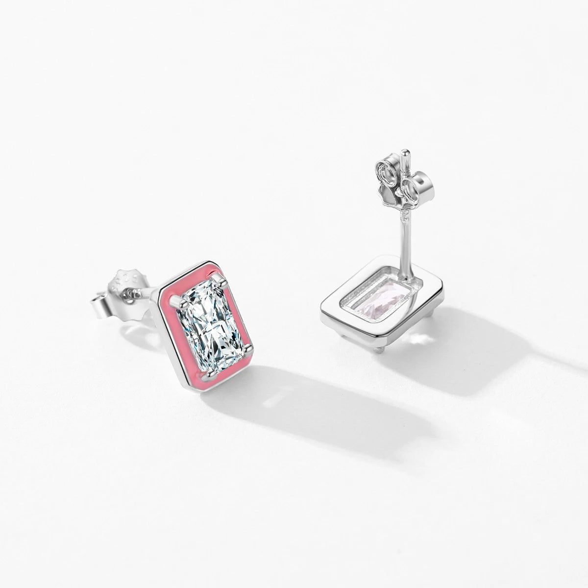 Modian 925 Sterling Silver Rectangle Enamel Fashion Stud Earrings Sparkling Zirconia Earrings for Women Wedding Fine Jewelry