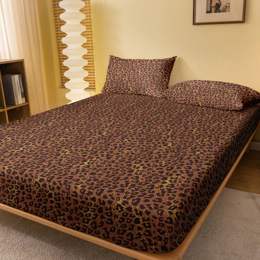 1 Simple modern leopard printed matte Fitted Sheet, bedroom printed bed cover, bedding (excluding pillowcases)