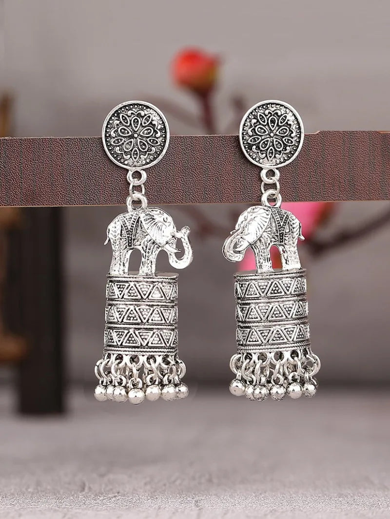Hemasa Classic Jhumka Earrings for Women Nepal India Vintage Elephant Shaped Carved Tassel Earrings Brincos Kolczyki